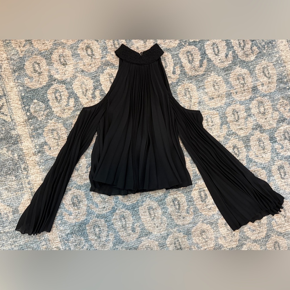 Intermix Perris black pleated cold shoulder top